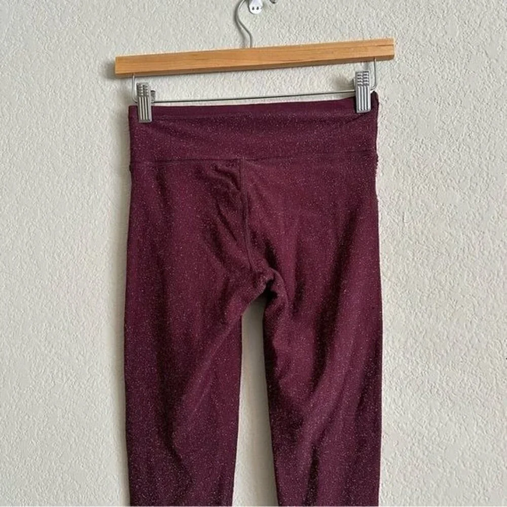 Aerie Chill Play Move Sparkle GlitteryThermal Burgundy Cozy Holiday Leggings S